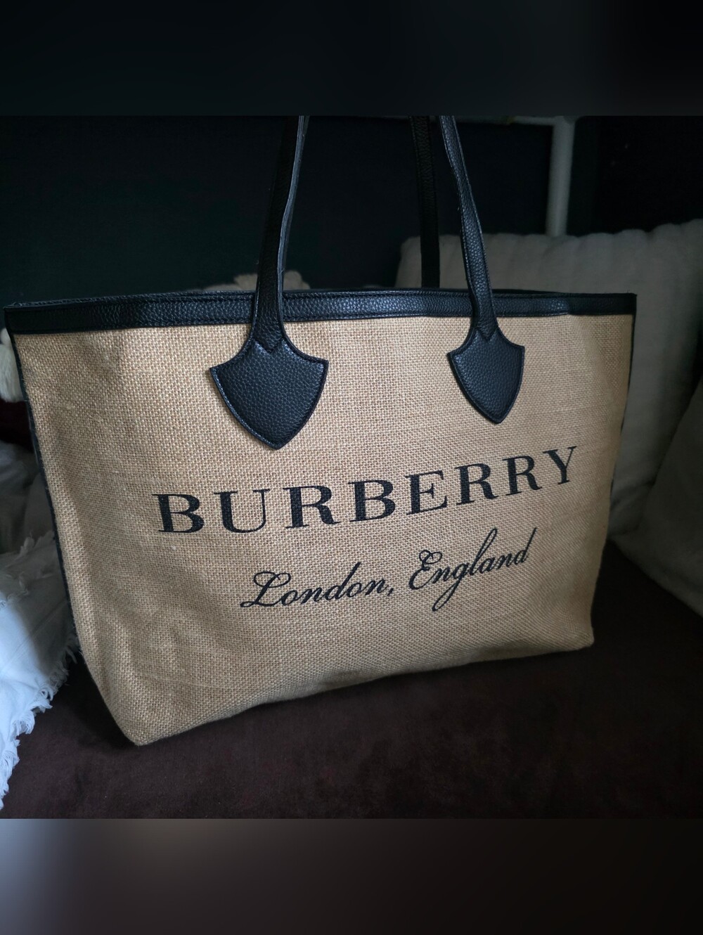 1:1 Burberry London England Raffia Tote Bag